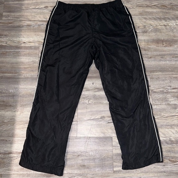 Black Track Pants with Elastic Waistband and White Stripe - Picture 1 of 4
